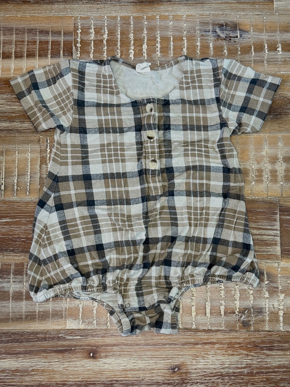 Kate Quinn Henley Bubble Onesie Romper Viscose Bamboo Plaid 12-18 mo